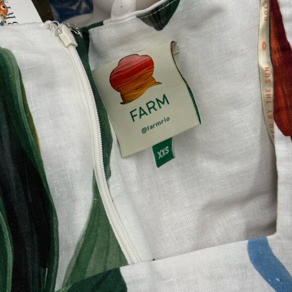 🆕 FARM Rio 🧿 NWOT Midnight Macaw Fiesta Linen Puff-Sleeve Midi Dress, Sz XXS - Picture 13 of 16